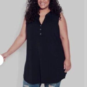 Brand New Avenue Tunic Smock Henley Black Sleeveless Size - 18